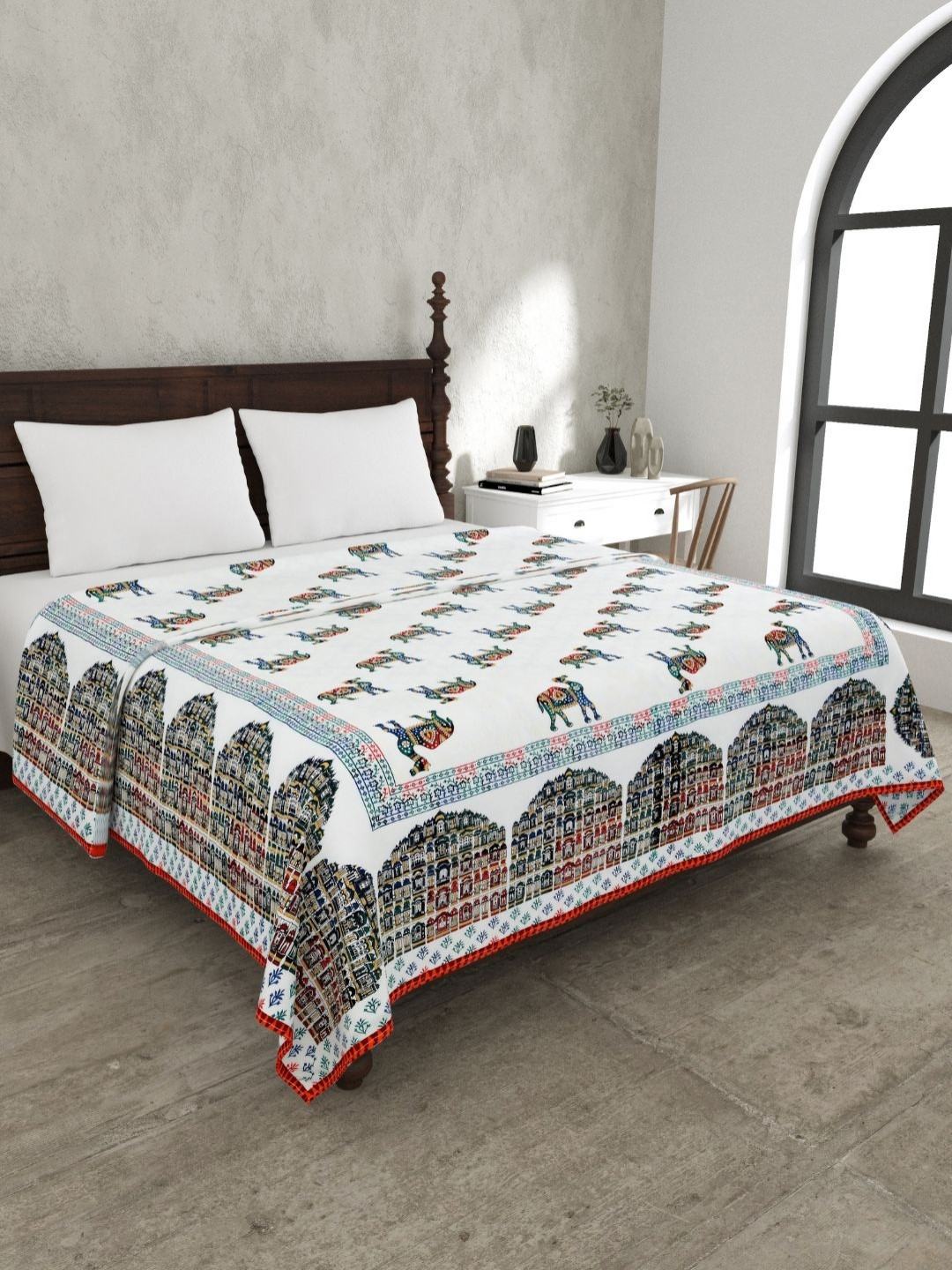 The Craft Monk Satrangi Camel Printed Pure Cotton AC Room 150 GSM Double Bed Dohar