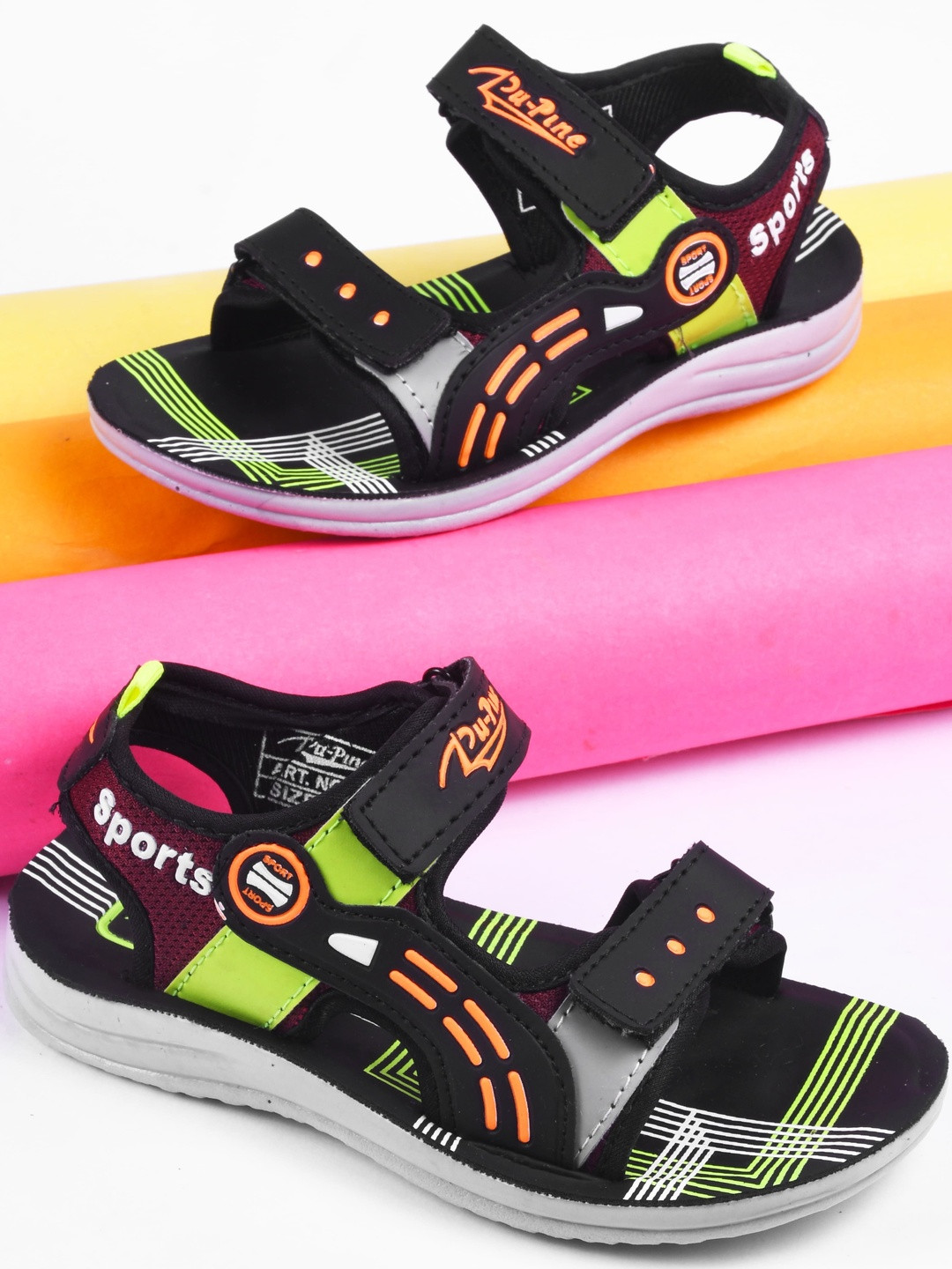 PU-PINE Boys Red PU Velcro Sports Sandals