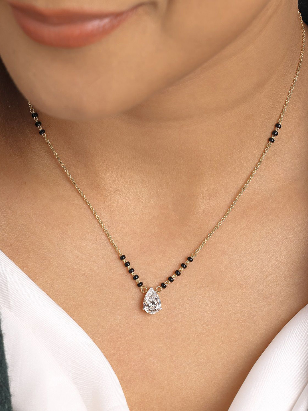 Crash.Club By CKC 18KT Gold Diamond Studded Pear Shaped Magalsutra  -4.15g