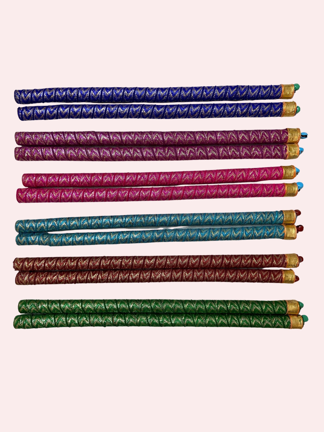 BAISA Lace Blue & Pink 12 Pieces Garba Dandiya Dance Sticks