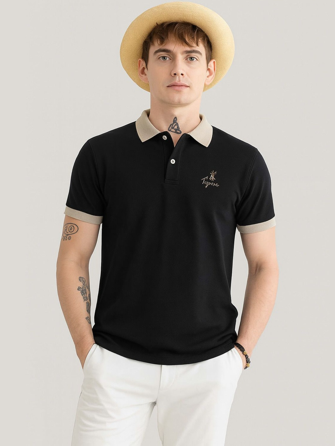 COMBRAIDED Men Brand Logo Polo Collar T-shirt