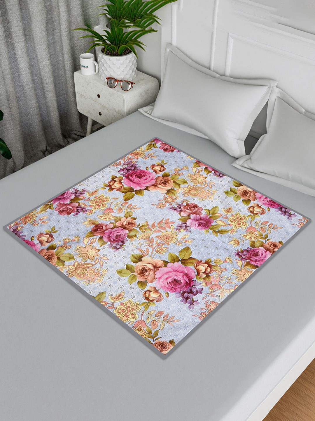 Aura Kids Blue & Pink Gulab Printed Reversible Square Shape Table Placemat