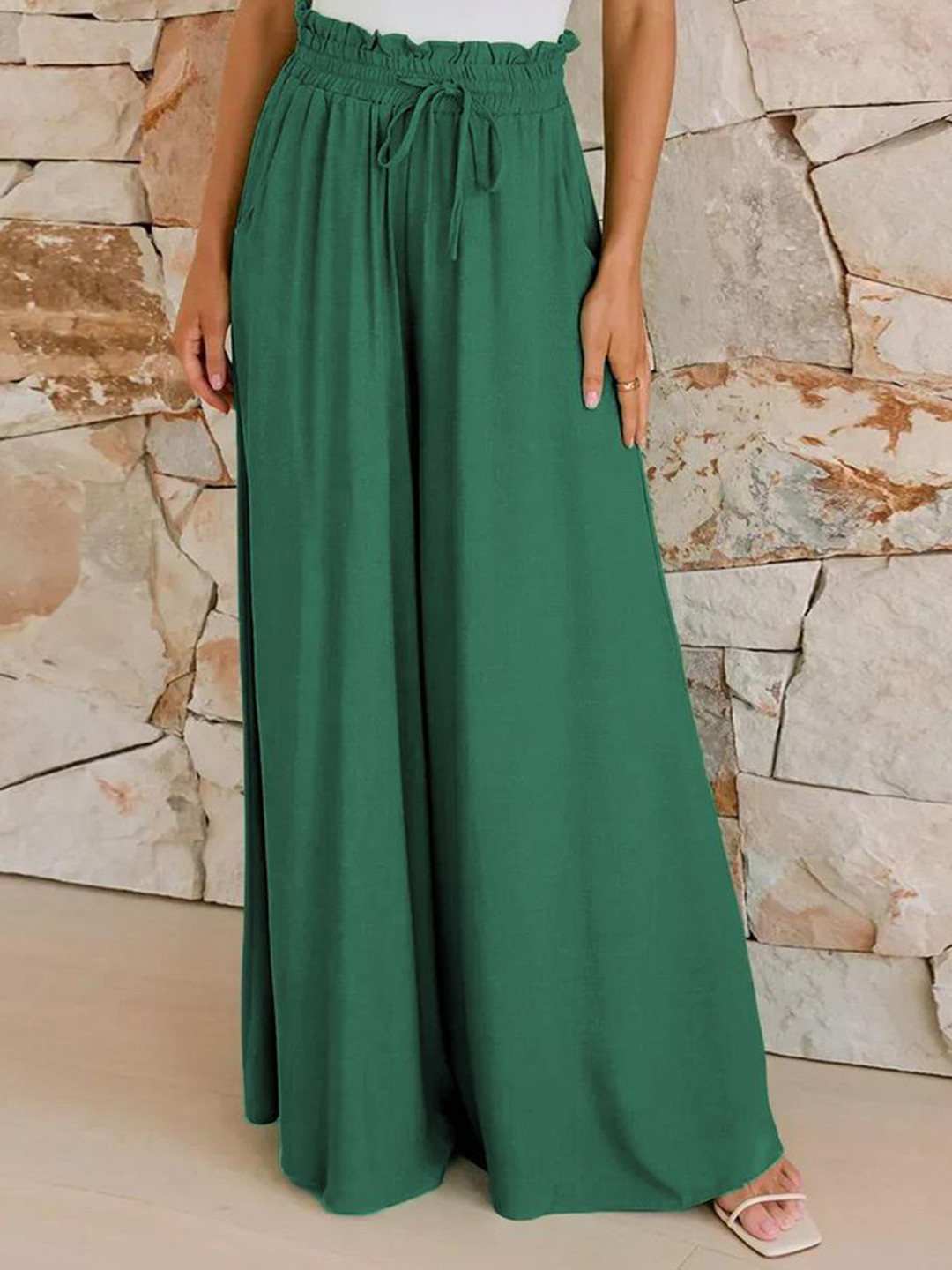 Kotty Women Loose Fit High-Rise Pleated Linen Wide Leg Trousers
