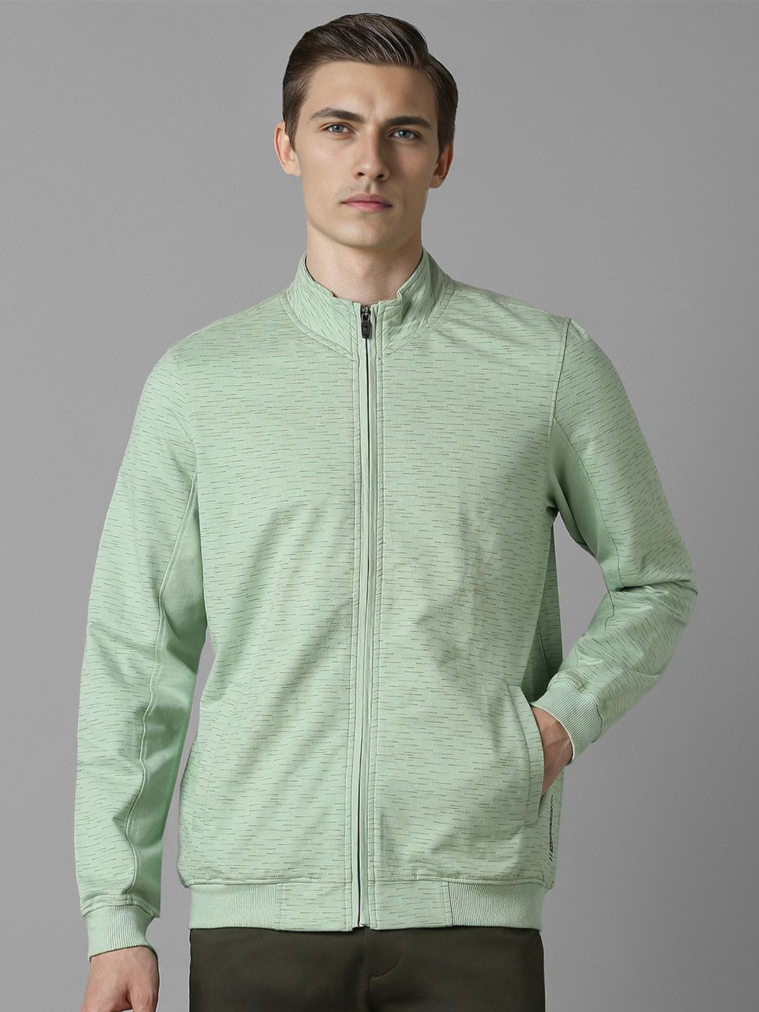 Louis Philippe Sport Men Self Design High Neck Front-Open Sweatshirt