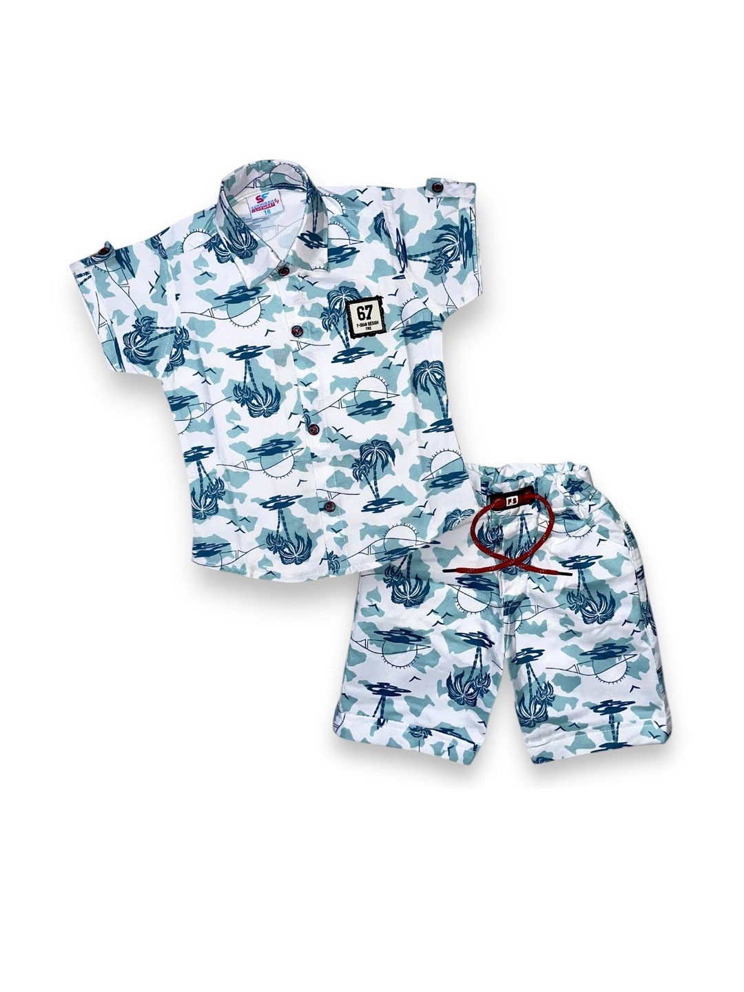 FLUEMART Boys Green & White Checked Shirt With Trouser