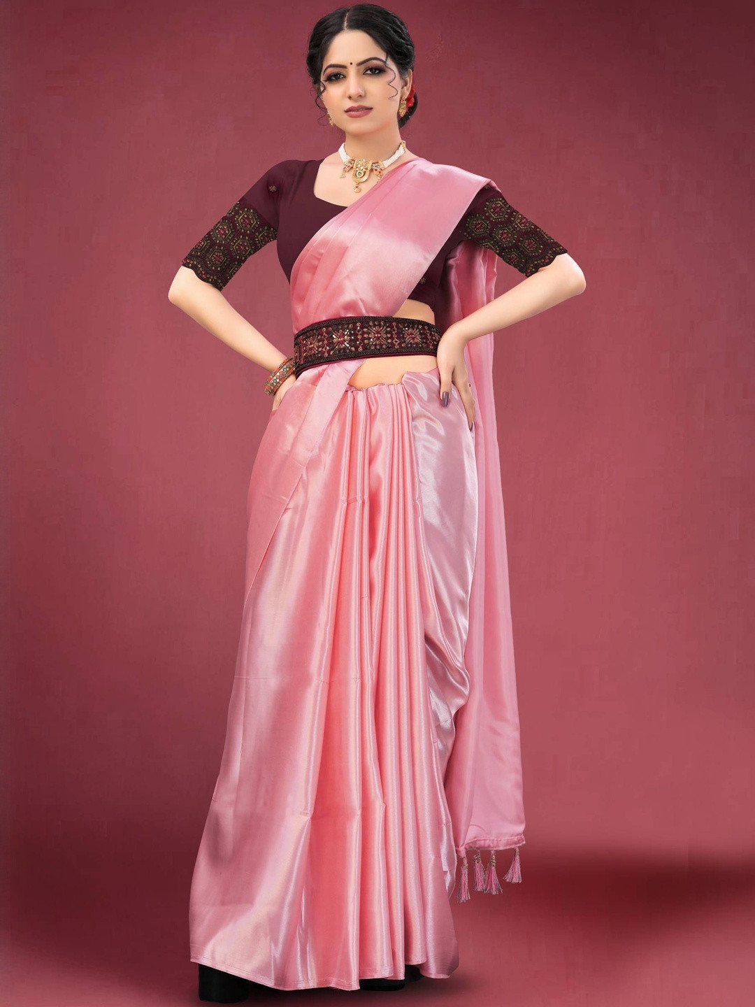 Elite Fashion Purple Satin Solid Sarees