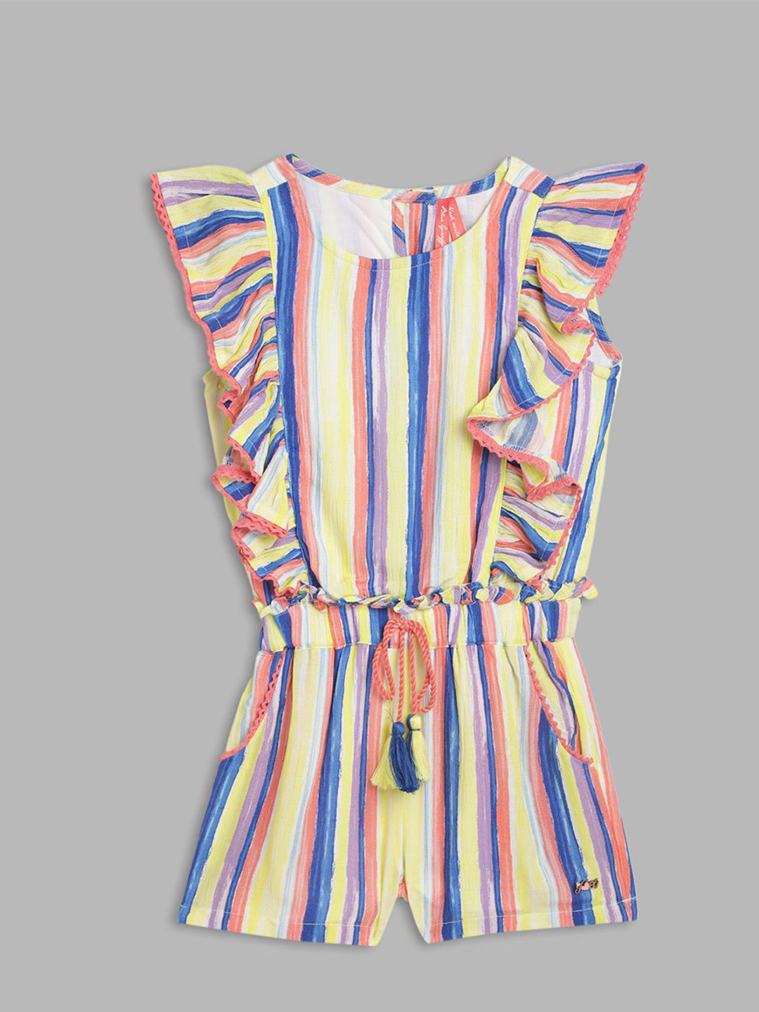 Blue Giraffe Girls Striped Round Neck Sleeveless Cotton Playsuit Jumpsuit