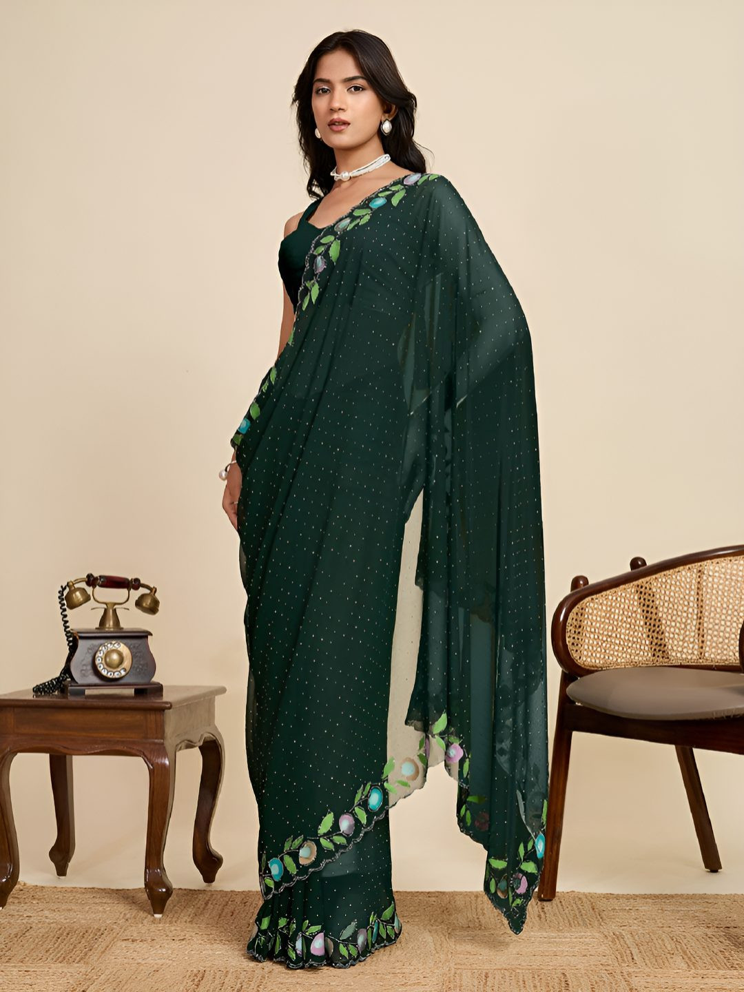 DWIJA FASHION Embellished Saree with Mirror-Inspired Border Design