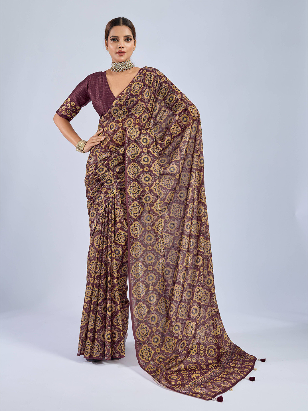 Sedora Couture Ajrak Block Printed Saree