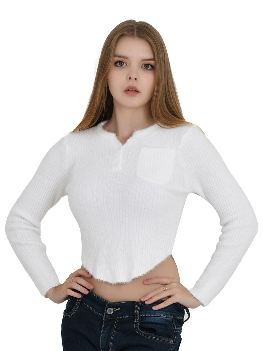 StyleCast Self Design Notch Neck Crop Top