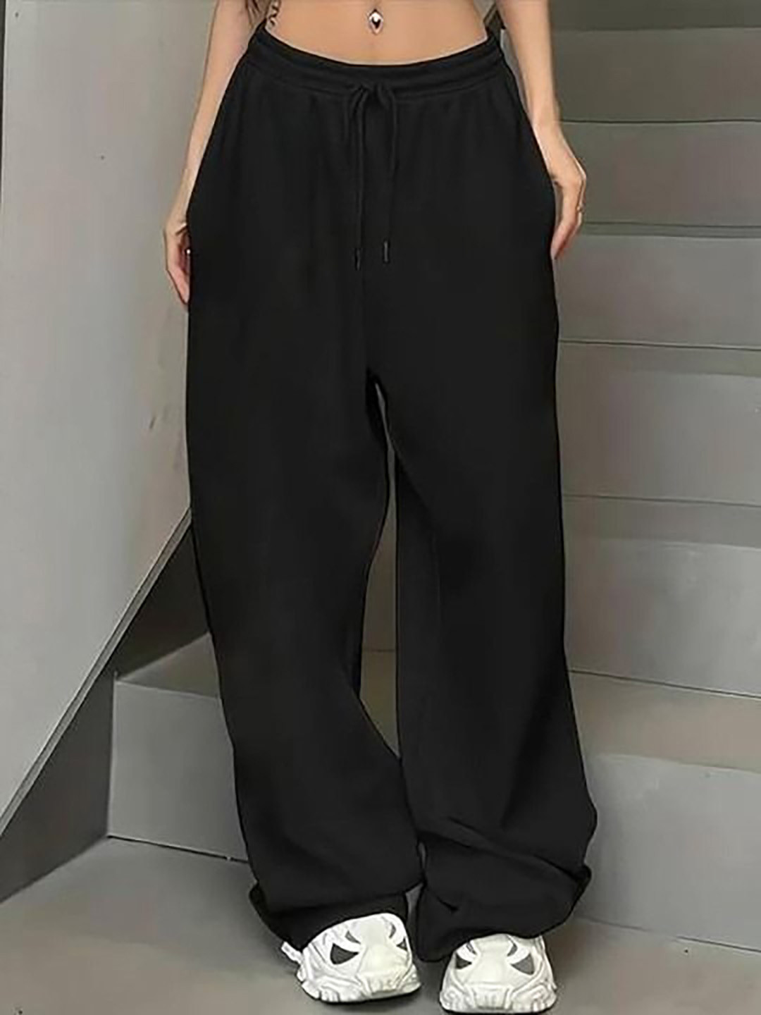YOU FOREVER Women Black Loose Fit Track Pants