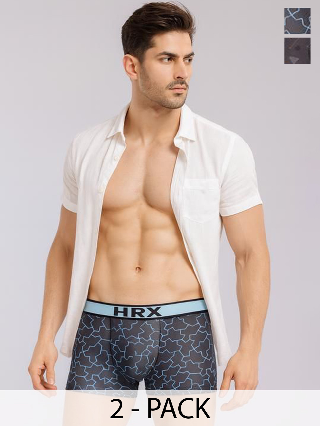 HRX by Hrithik Roshan Pack Of 2 Printed Trunks RE-HTO-PV-Print-102-111-S-DarkgreyGrey