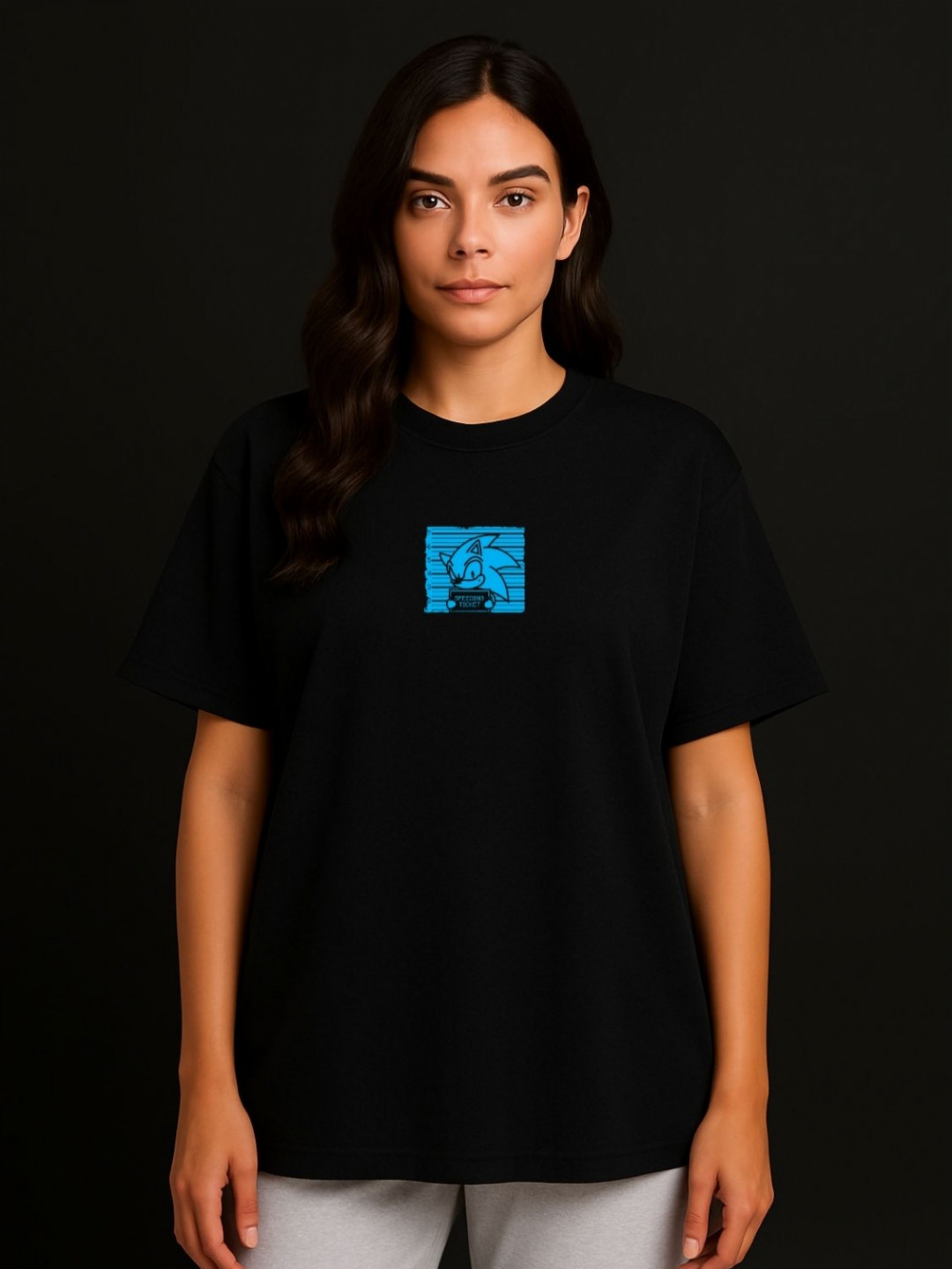 Anikmart Women Sonic The Hedgehog Dri-FIT Graphic Printed Cotton Oversized T-shirt