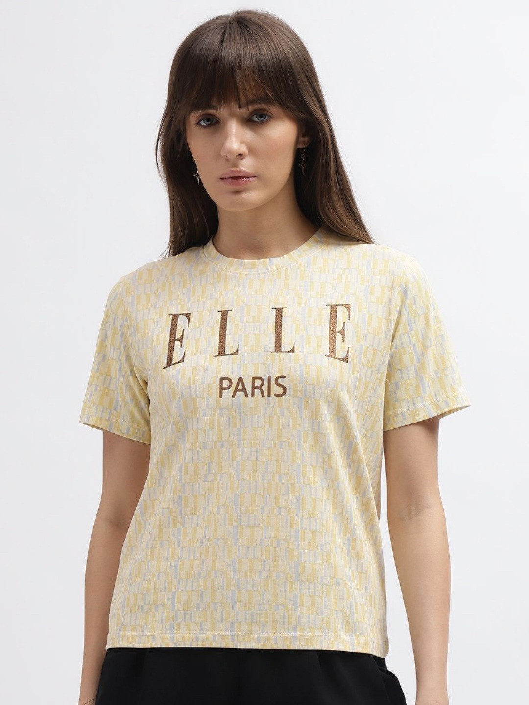 ELLE Brand Logo Printed Round Neck Regular Fit T-shirt