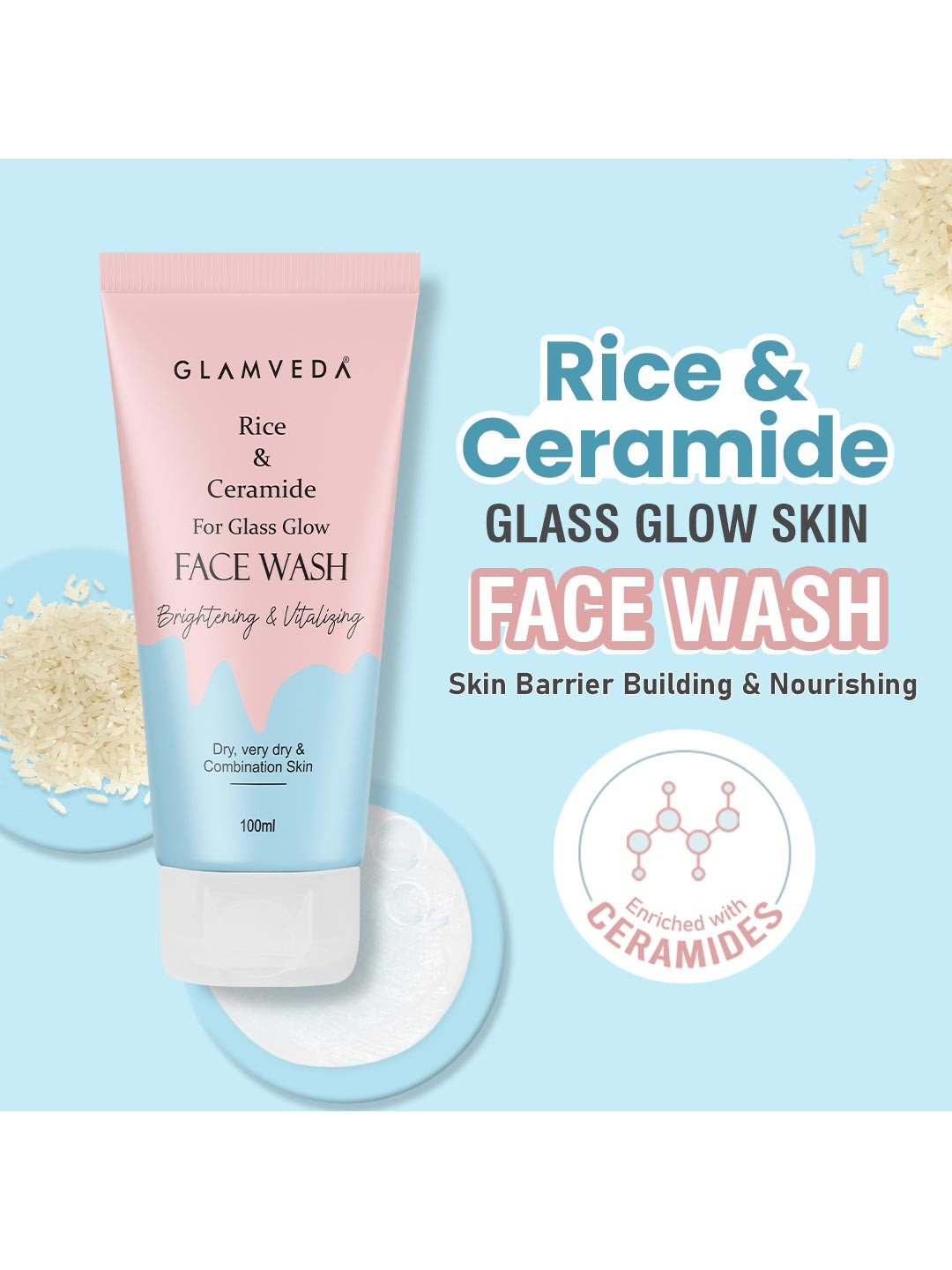 GLAMVEDA Rice & Ceramide Ant-Ageing Skin Firming Face Wash-100ml