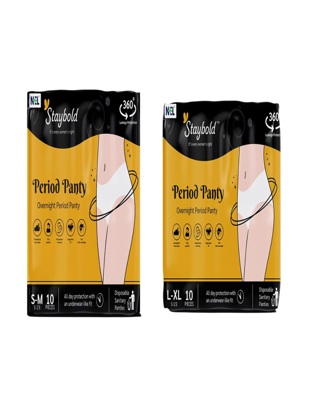 Staybold Set Of 2 Super Absorbent Disposable Period Panties - S/M & L/XL - 10Pcs Each