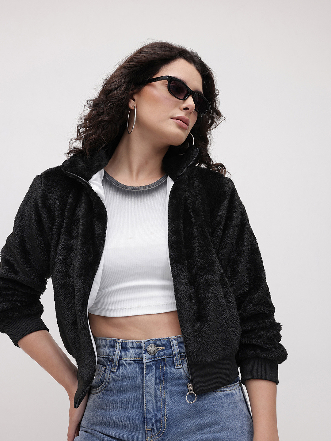 The Roadster Life Co. Faux Fur Trim Mock Collar Bomber Jacket