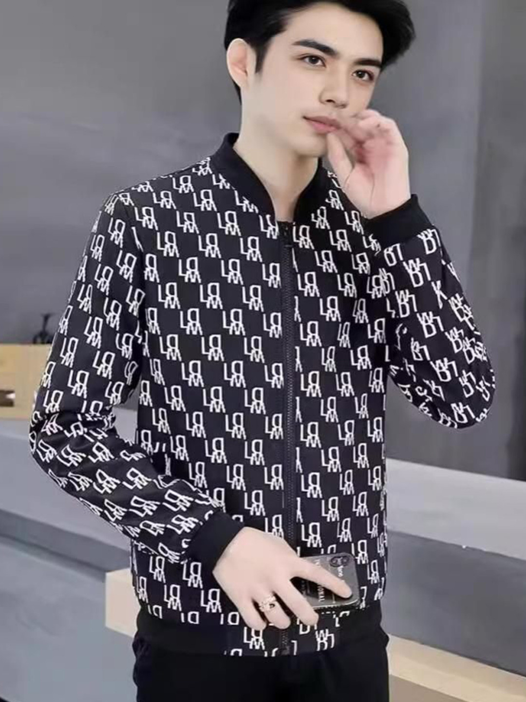 StyleCast Printed Stand Collar Open Front Jacket