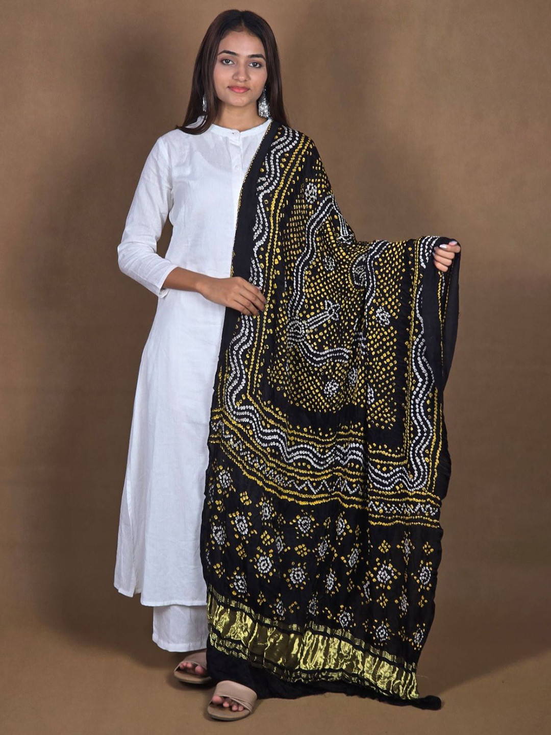 BANDHANI STYLE Bandhani Printed Zari Pure Gajji Dupatta