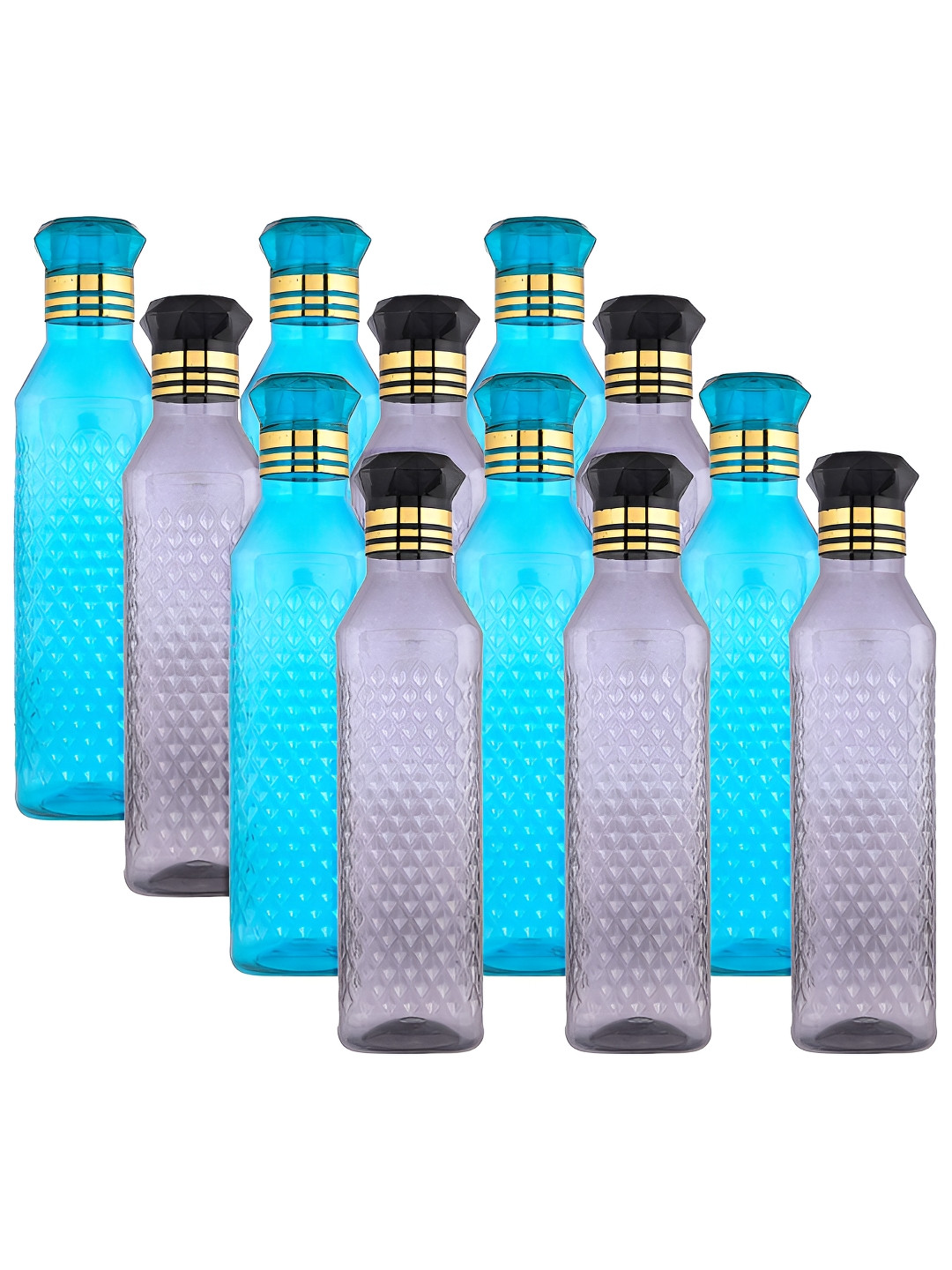 Aura Blue & Black 12 Pieces Textured Water Bottles-1 L Each