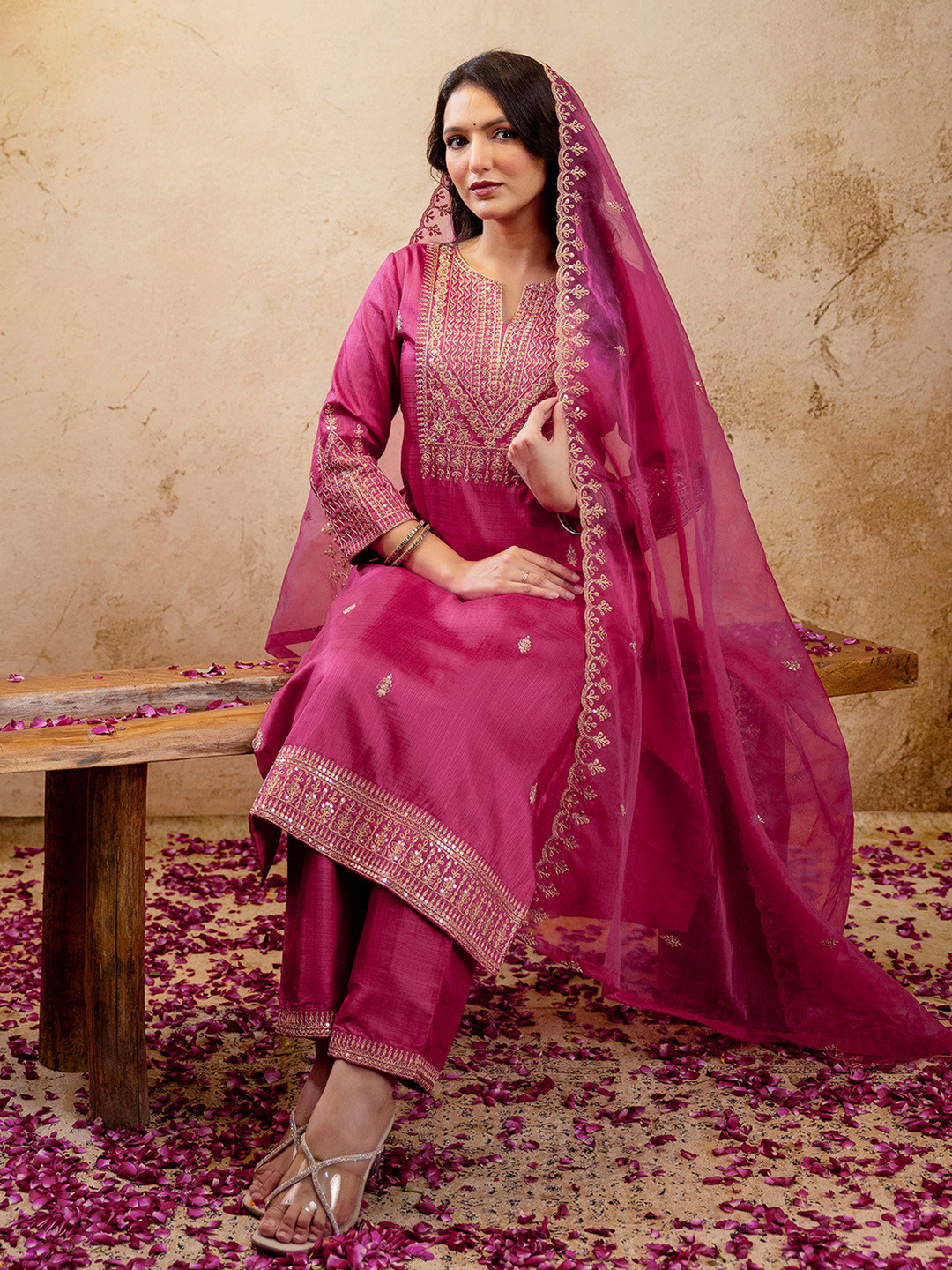 Skylee Pop Women Ethnic Motifs Embroidered Kurta with Salwar & Dupatta