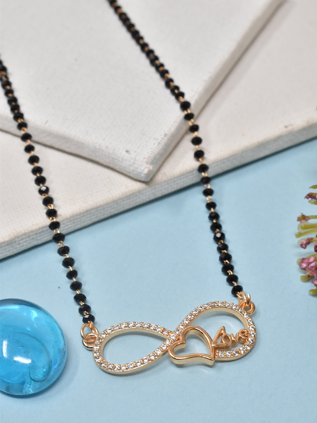 MEIRA JEWELLERY Gold-Plated Artificial Stones Studded Infinity Heart Shaped Mangalsutra