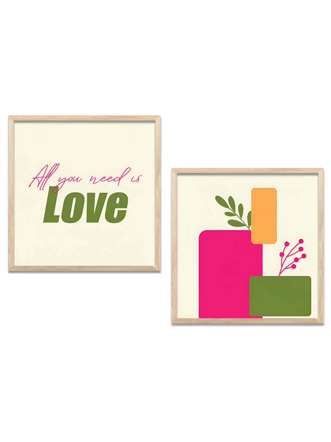Kotart Pink & Cream-Coloured 2 Pieces Modern Wooden Square Wall Arts