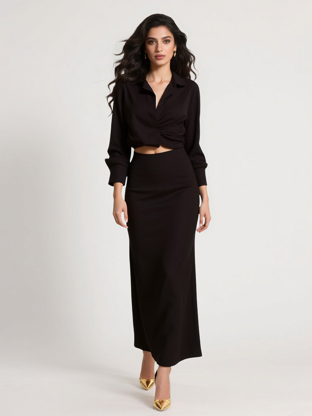 HERE&NOW Lapel Collar Shirt With Trousers