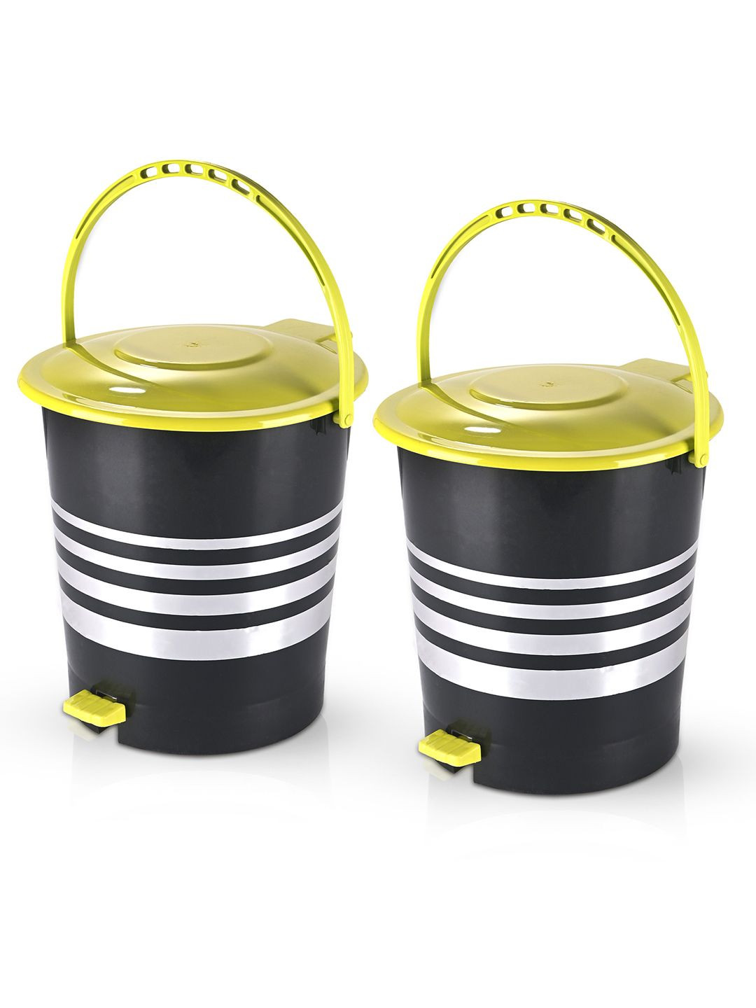 Kuber Industries 2 Pcs Black & Green Plastic 10 Ltr Kitchen Dustbin Home
