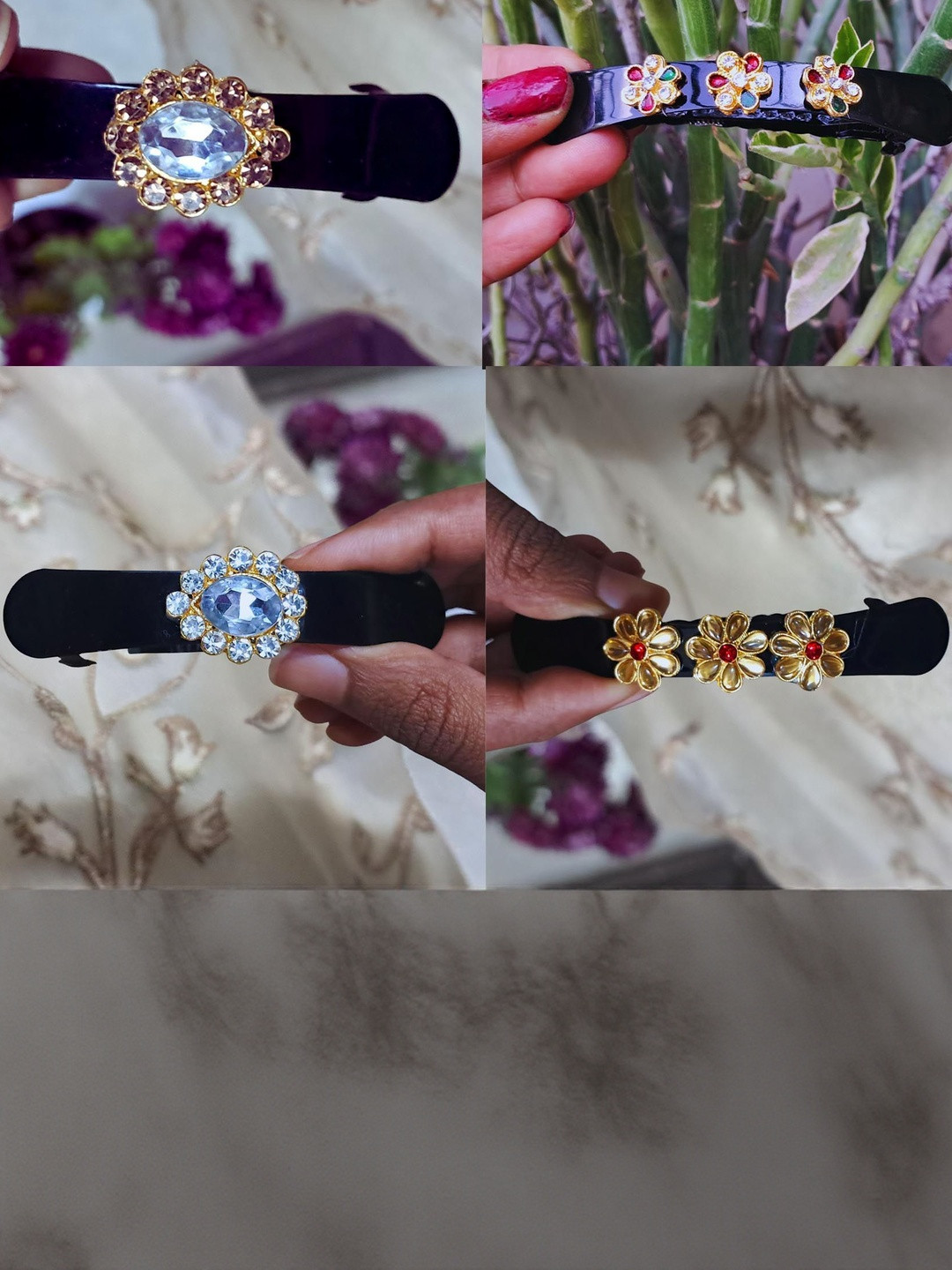 Vidhya Kangan Women Set of 4 Stones Studded French Barrette Hair Clip