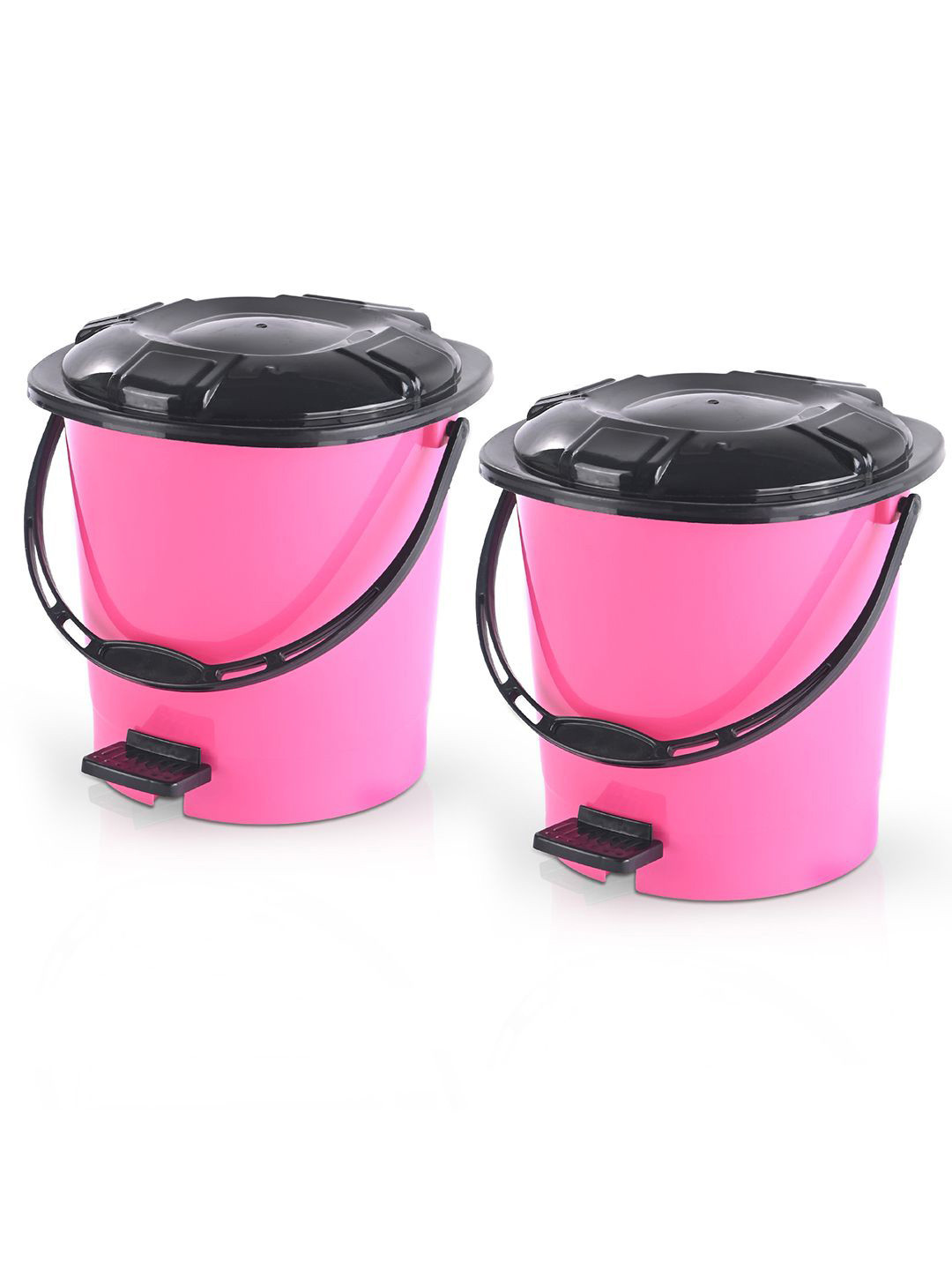 Kuber Industries Pink & Black 2 Pieces One Tab Pedal Dustbin 7L