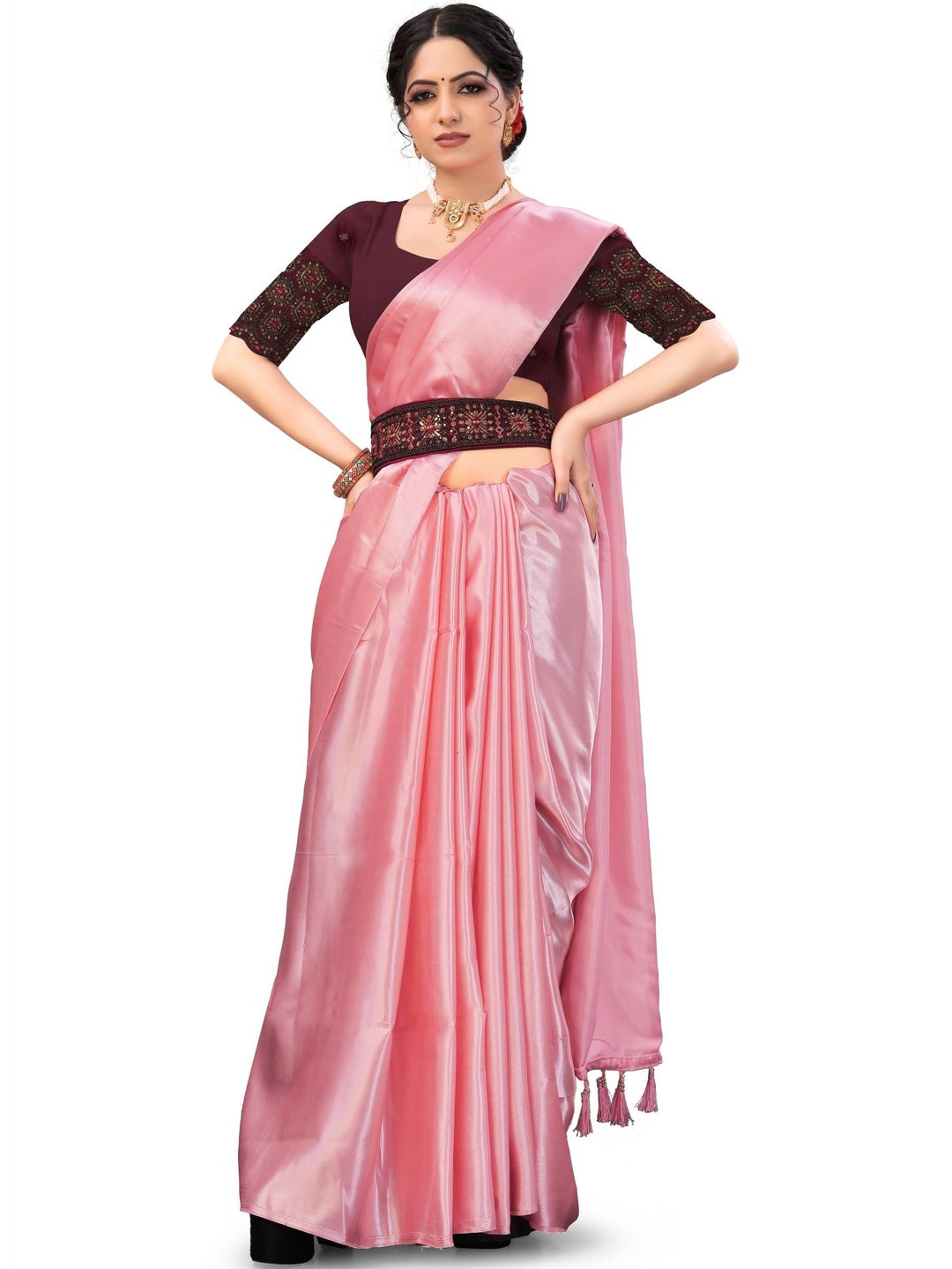 Elite Fashion Purple Satin Solid Sarees