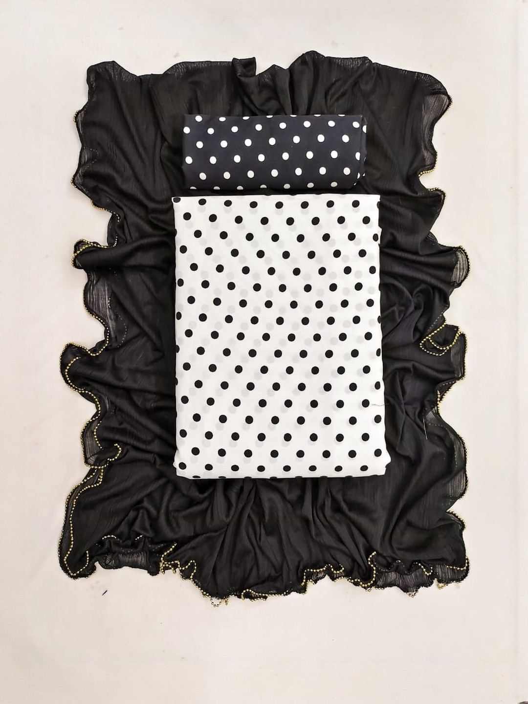 Moda Rapido Women Polka Dot Print Unstitched Crepe Dress Material and Lycra Dupatta