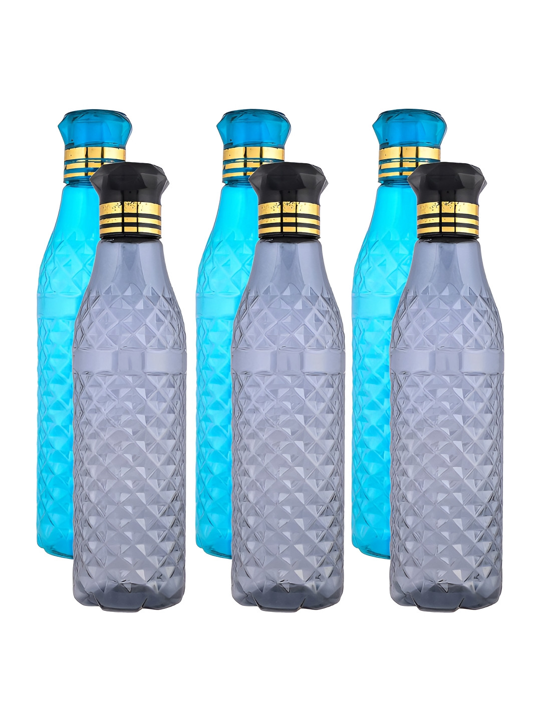 Aura Blue & Black 6 Pieces Textured Water Bottles-1 L Each