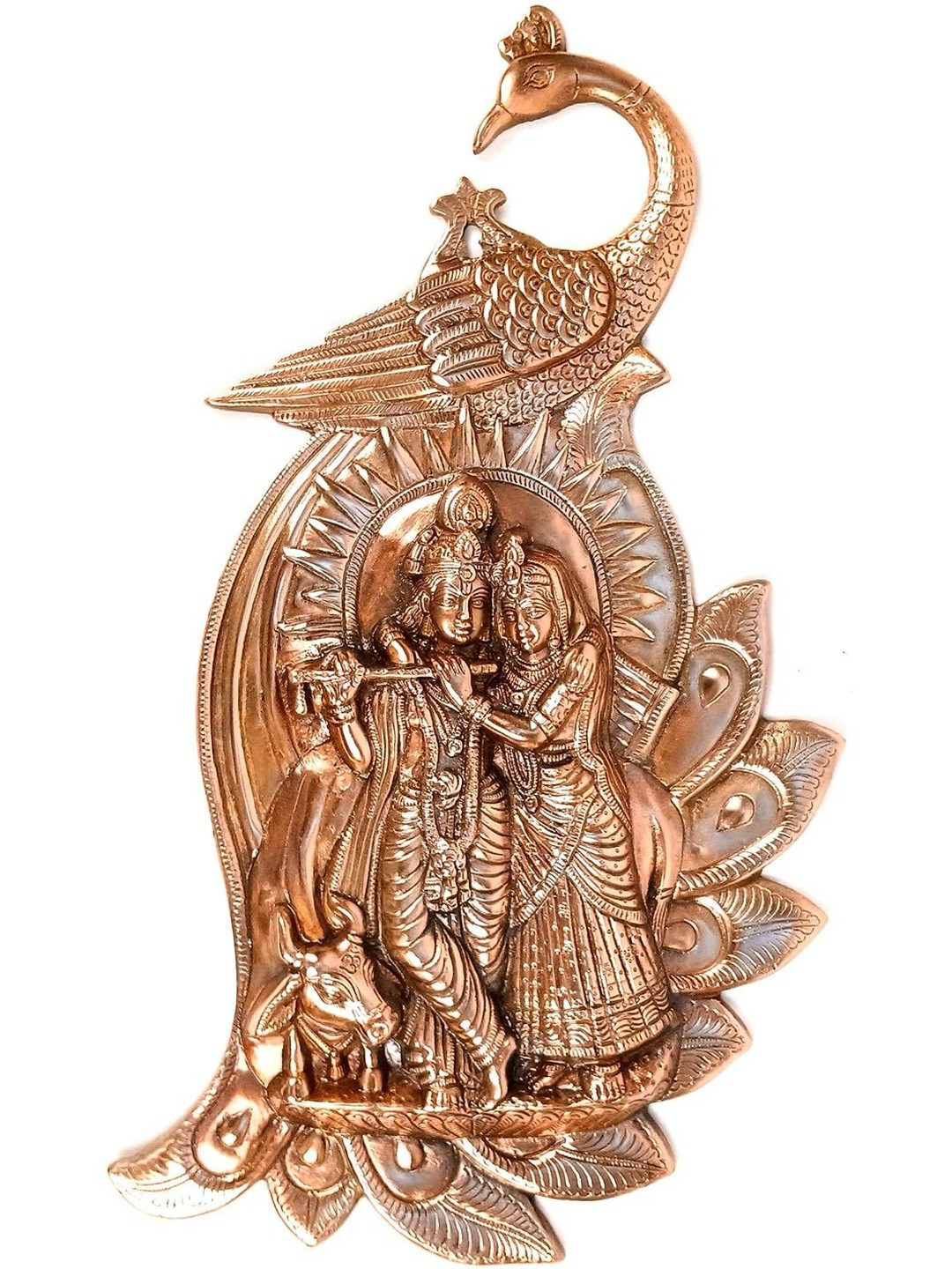 apka mart Bronze Shri Radha Krishna With Peacock Wall Hanging Idol Wall Decor