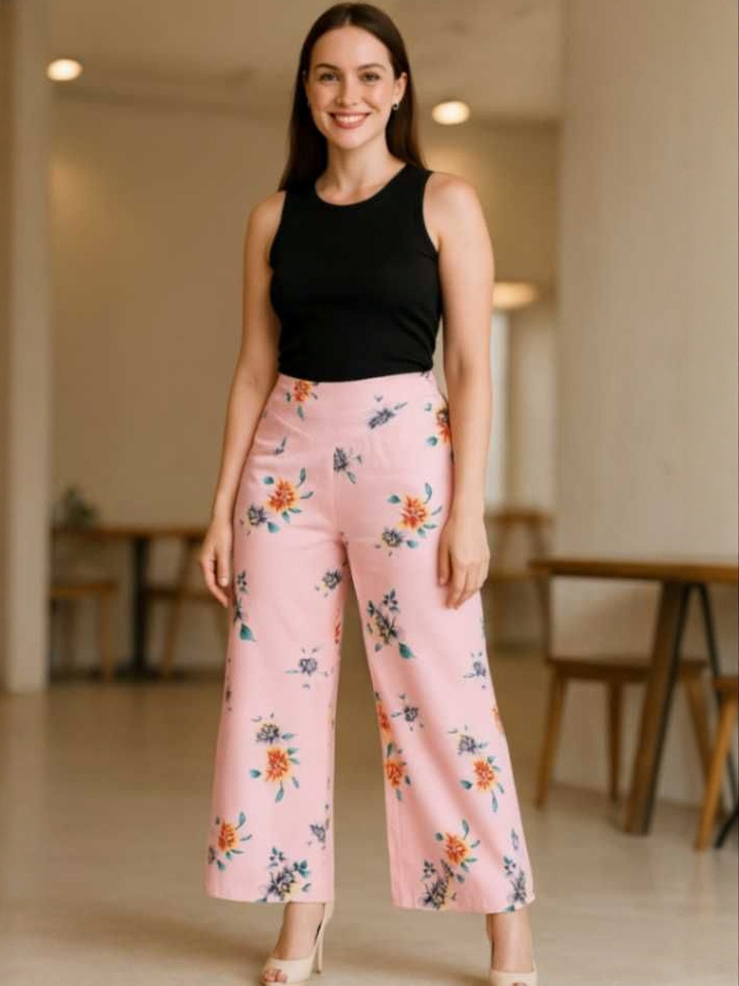 DressBerry Women Pink Wide Leg Polyester Anti Fit Trousers