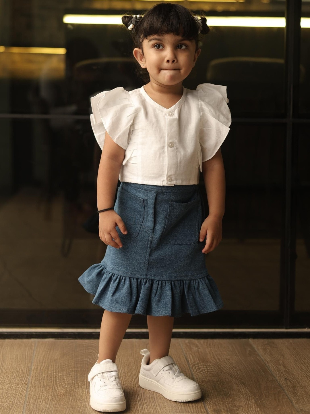 SPIN N TALES Girls Colourblocked A-Line Cotton Knee Length Dresses