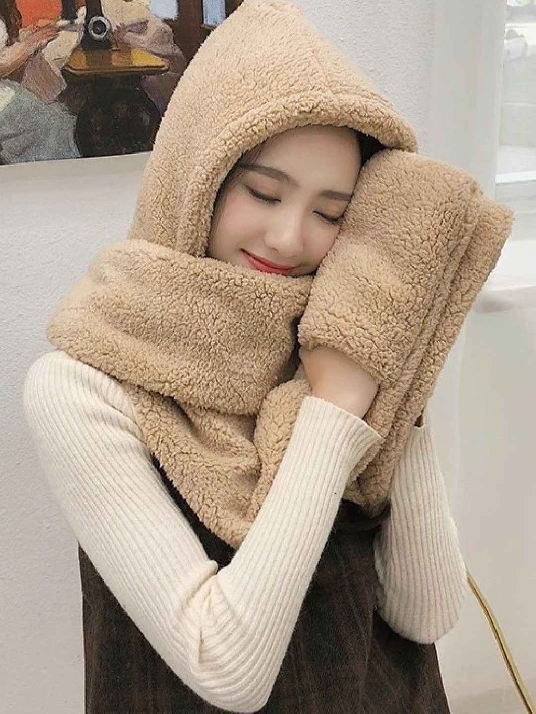TOMKOT Women Woollen Warm Cap And Wool Scarf