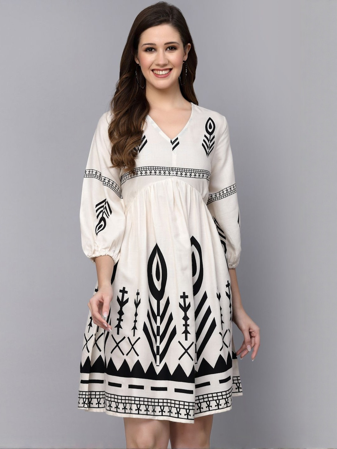 Stylum Bohemian Printed V-Neck Fit & Flare Dress