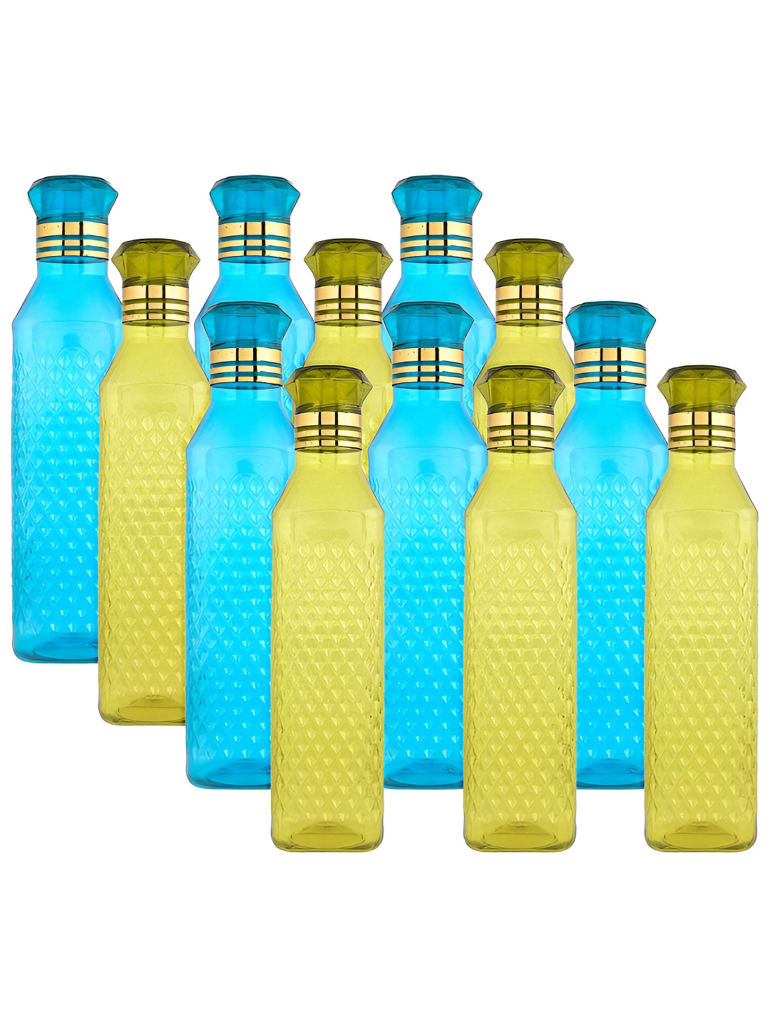 Aura Green & Blue 12 Pieces Textured Water Bottles-1 L Each