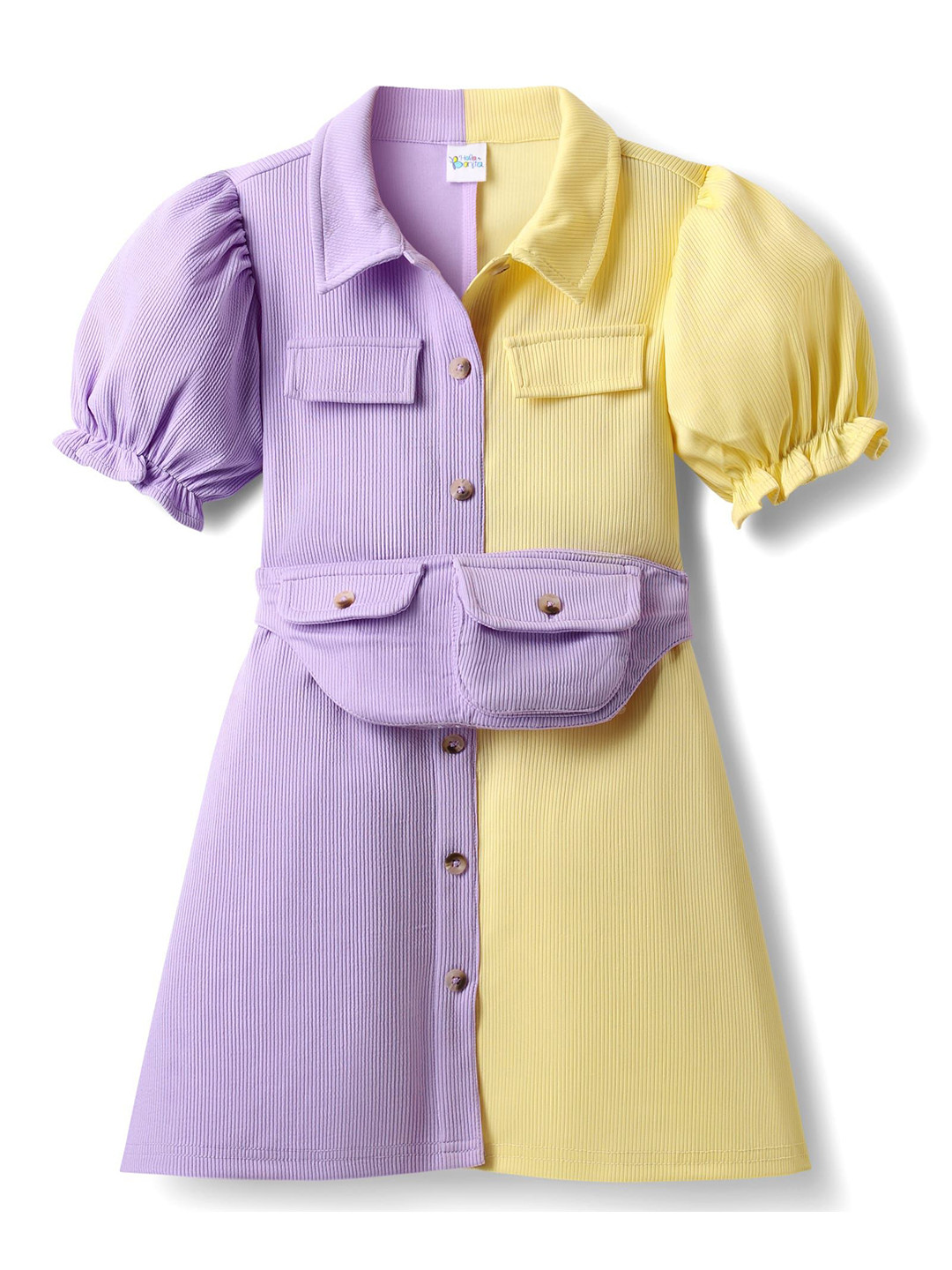 Hola Bonita Girls Colorblocked Shirt Dress With Belt