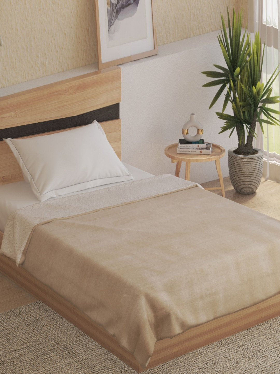 Home Centre Cloud Cozy Beige 350 GSM Single Bed Blanket