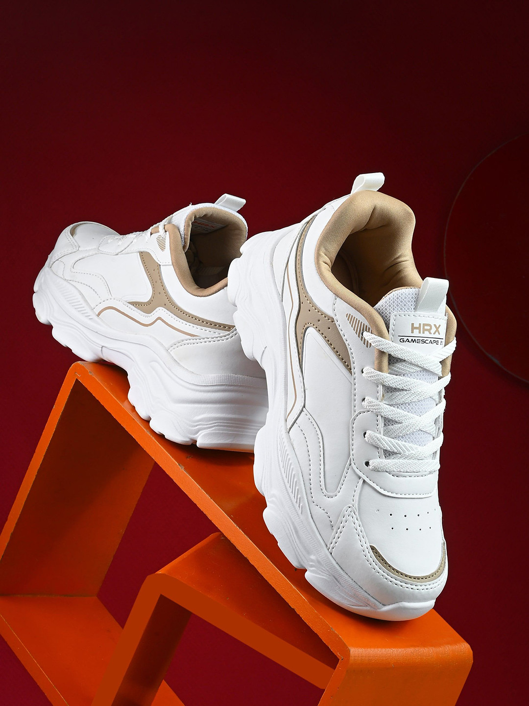 HRX by Hrithik Roshan Women White and Brown Color blocked Casual Shoes