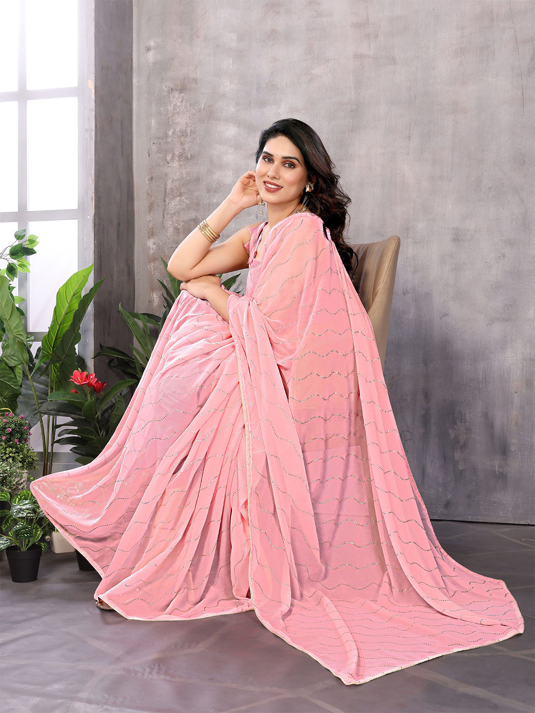 Mitera Embellished Mukaish Work Saree With Blouse Piece