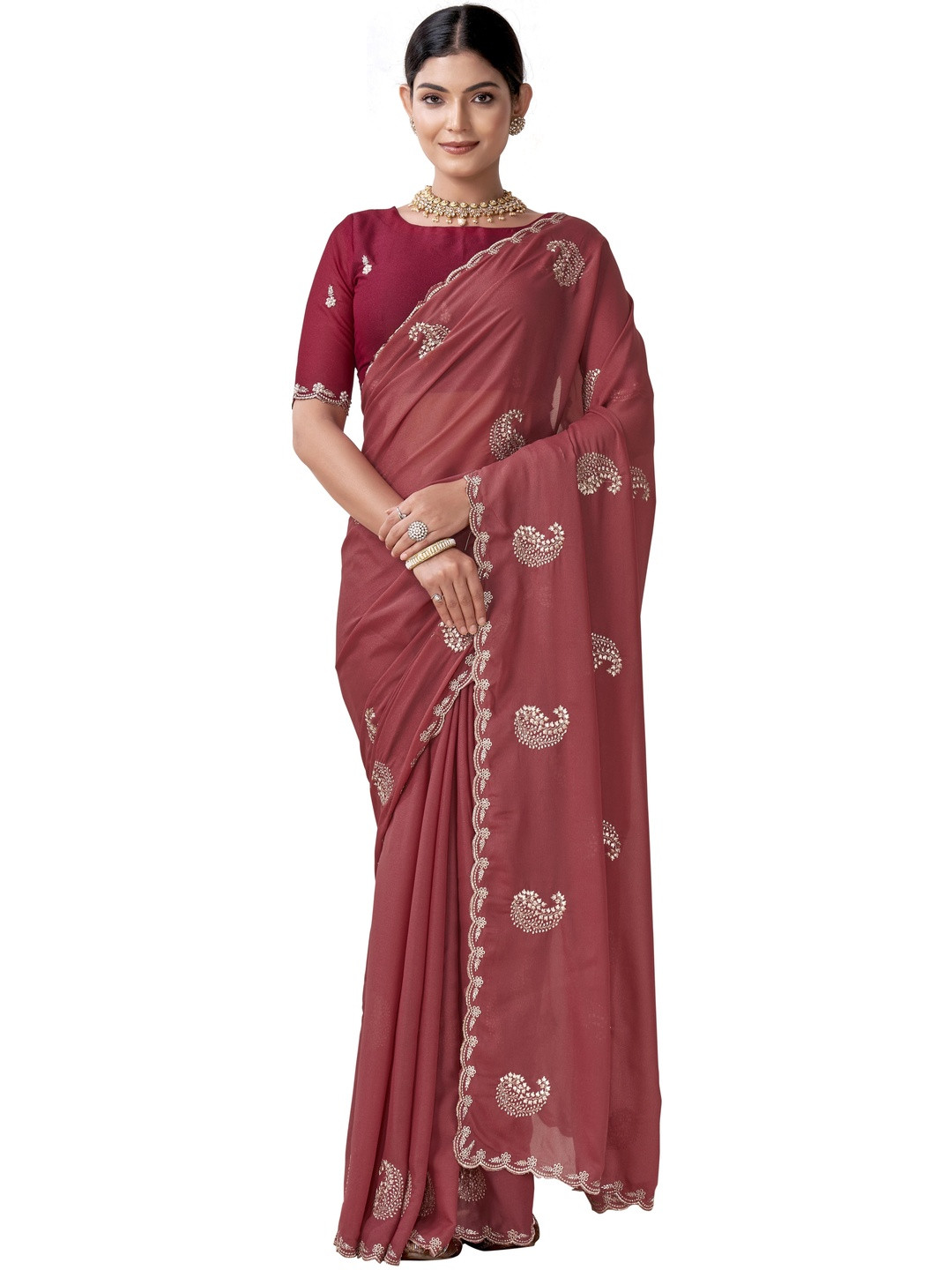 Elite Fashion Red Pure Georgette Embroidered Sarees