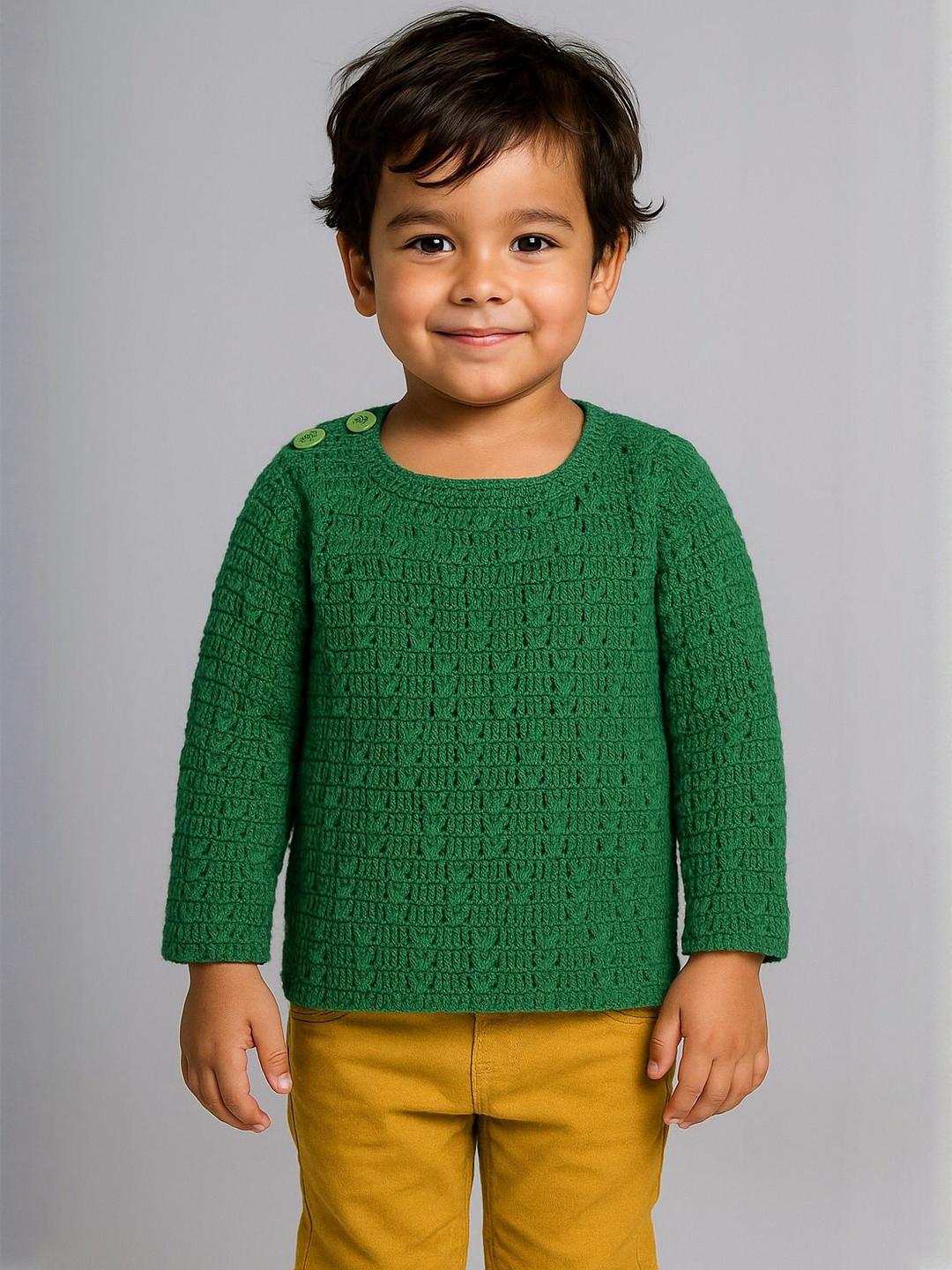 Mmaisha Unisex Kids Green Woollen Knitted Sweater