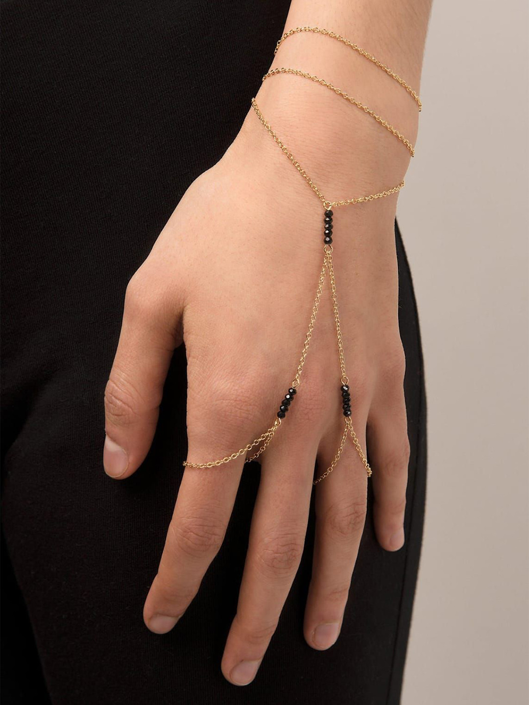 MUNMUN'S Gold-Plated Pearls Beaded Haathphool Bracelet