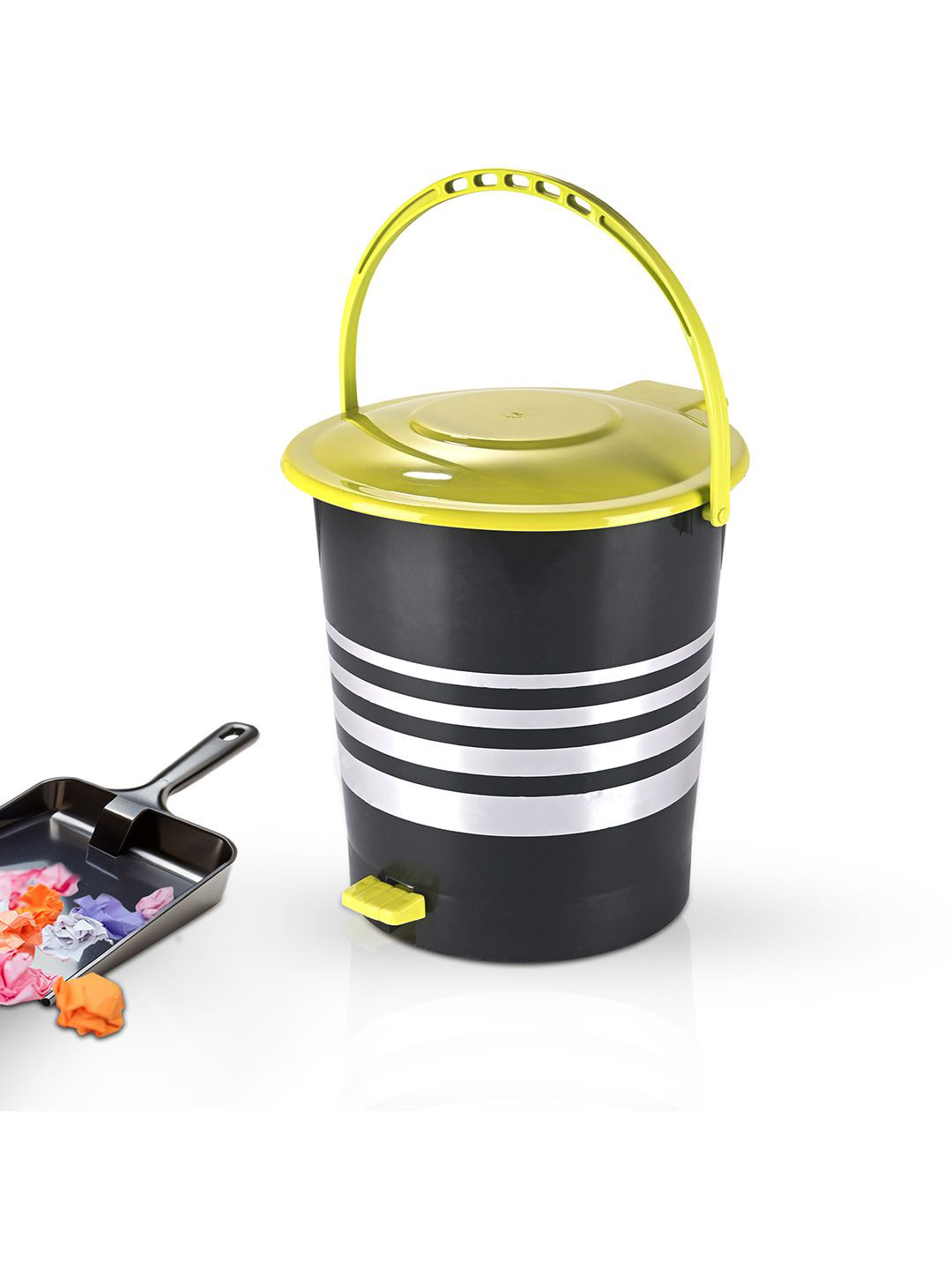 Kuber Industries Green & Black Striped One Tab Pedal Dustbin 10L