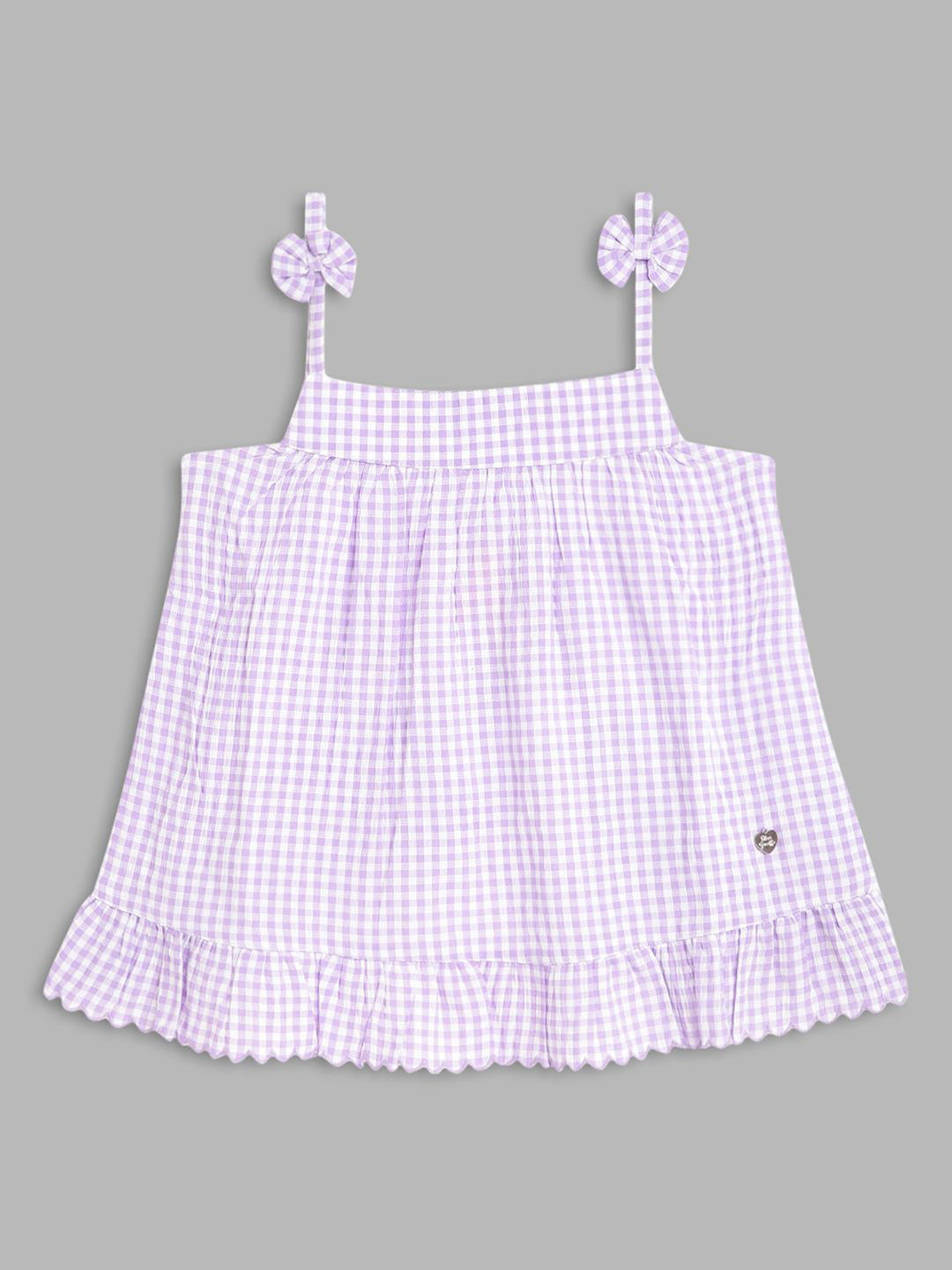 Blue Giraffe Girls Checked Sleeveless A-Line Regular Top With Bow