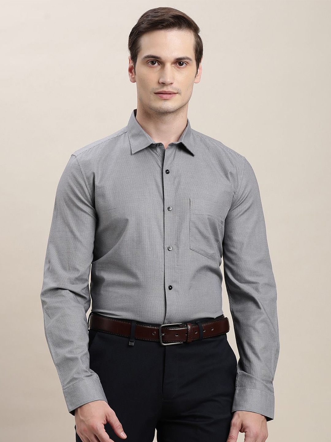 Turtle Standard Self Design Pure Cotton Formal Shirt